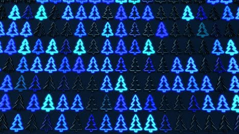 tarjeta de navidad con guirlanda azul, bombillas en forma de árbol de navidad en el avión. hermosa composición de año nuevo en bucle. estandarte de año nuevo, guirlanda de neón o juguetes de navidad en forma de árboles de navidad