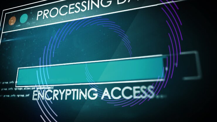 Animation of data processing over spinning lines on black background