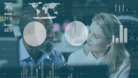 animación del procesamiento de datos financieros sobre diversas personas de negocios en la oficina