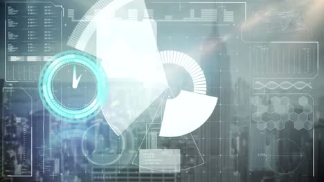 animación del reloj, escaneo del alcance y procesamiento de datos en pantalla digital