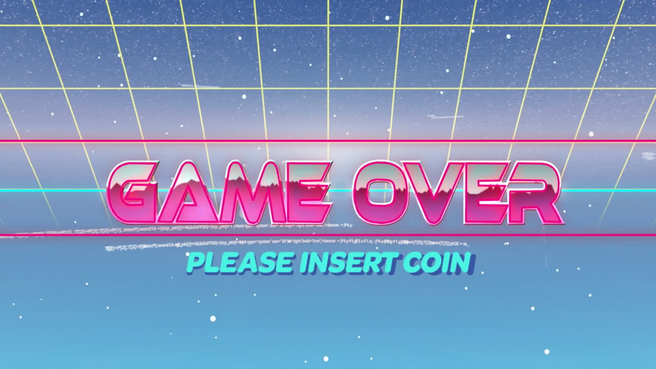 게임의 애니메이션, 텍스트의 애니메이션, 데이터 처리 및 파란색 배경의 라인의 애니메이션