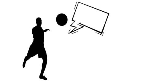 animation of silhouette of football player with speech bubble on white background