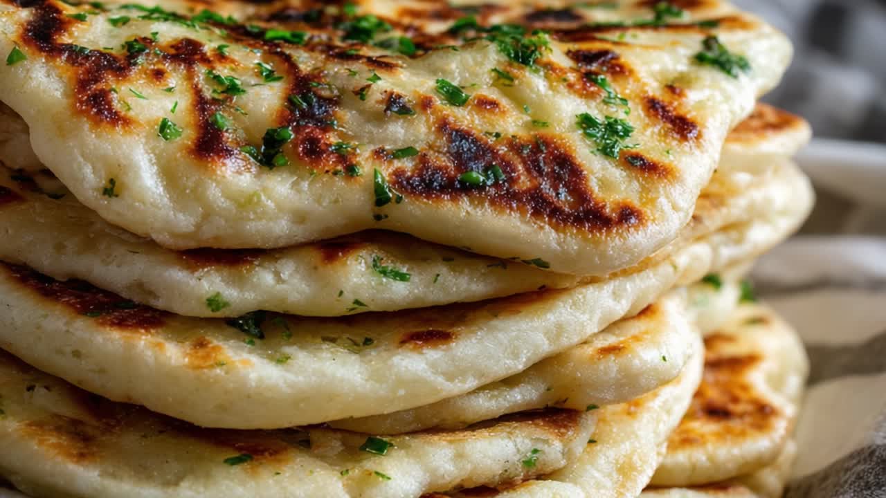 Deliciously Golden Brown Flatbreads Piled High: A Mouthwatering Feast of Flavor and Texture with Fresh Herbs and Perfectly Toasted Crusts for Culinary Delight