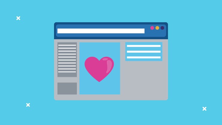 Template halaman web dengan hati animasi