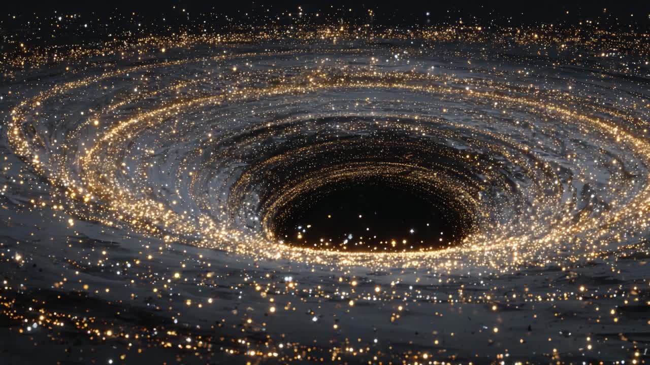 A Stunning Visualization of a Cosmic Phenomenon: A Vortex of Light and Dark in a Hypothetical Black Hole Representing the Universe's Mysteries