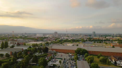 Panoramic-View-Of-The-Large-Factory-Buildings-In-The-City-Of-Bremen,-Germany