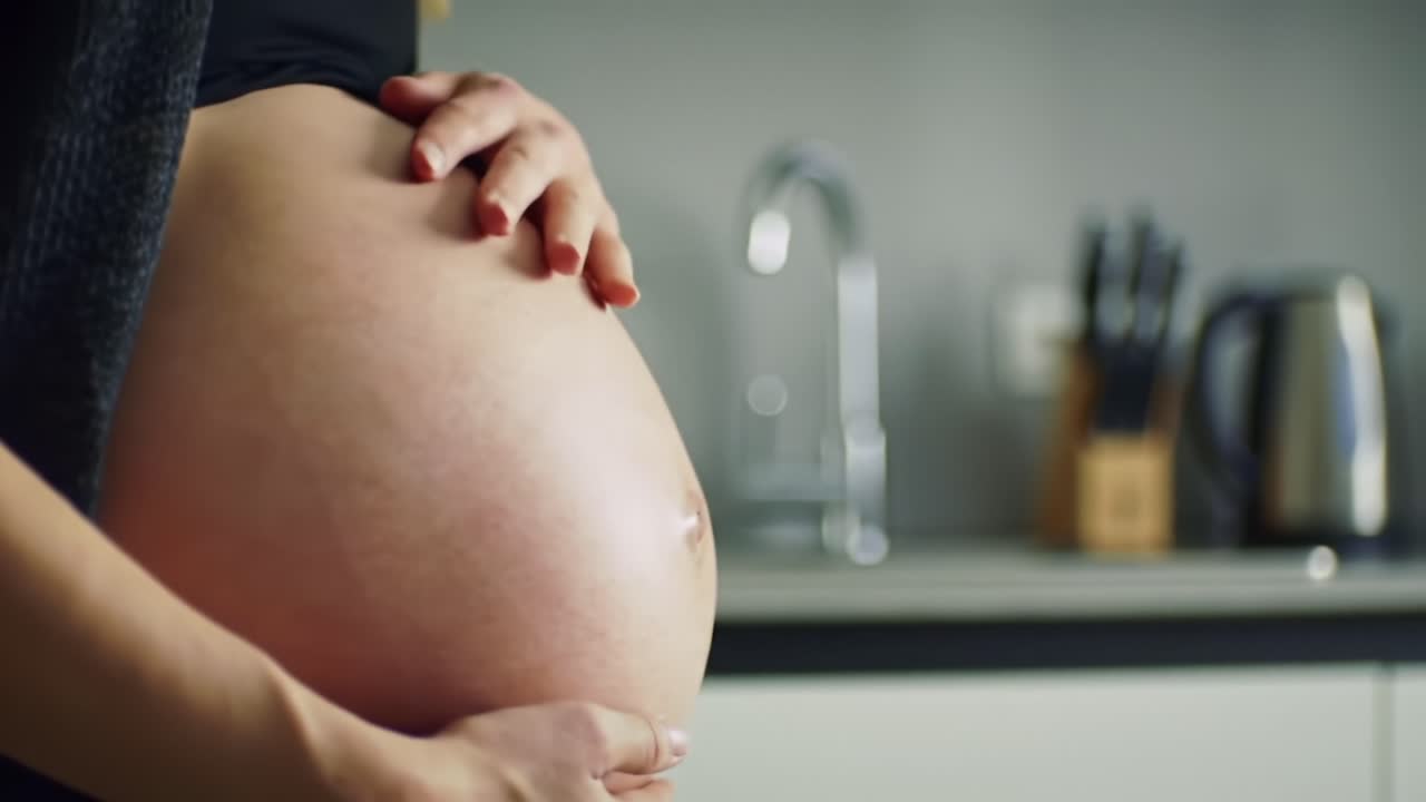 Uno sguardo di attesa: Catturare il viaggio della maternità attraverso i teneri momenti del tocco accogliente di una donna incinta.