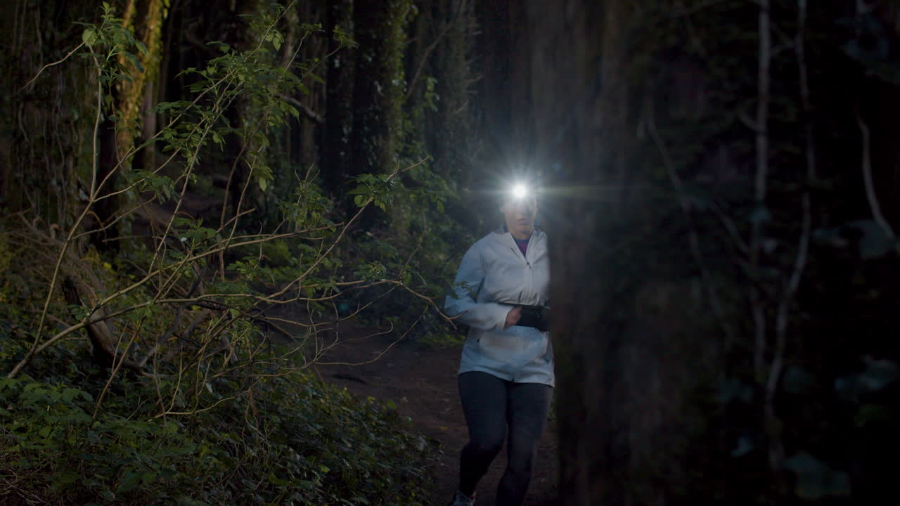 deportistas en forma corriendo por el sendero en la naturaleza al anochecer