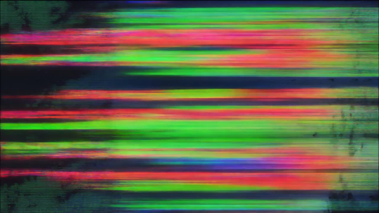 Digital Glitch Effect with Colorful Horizontal Lines and Static