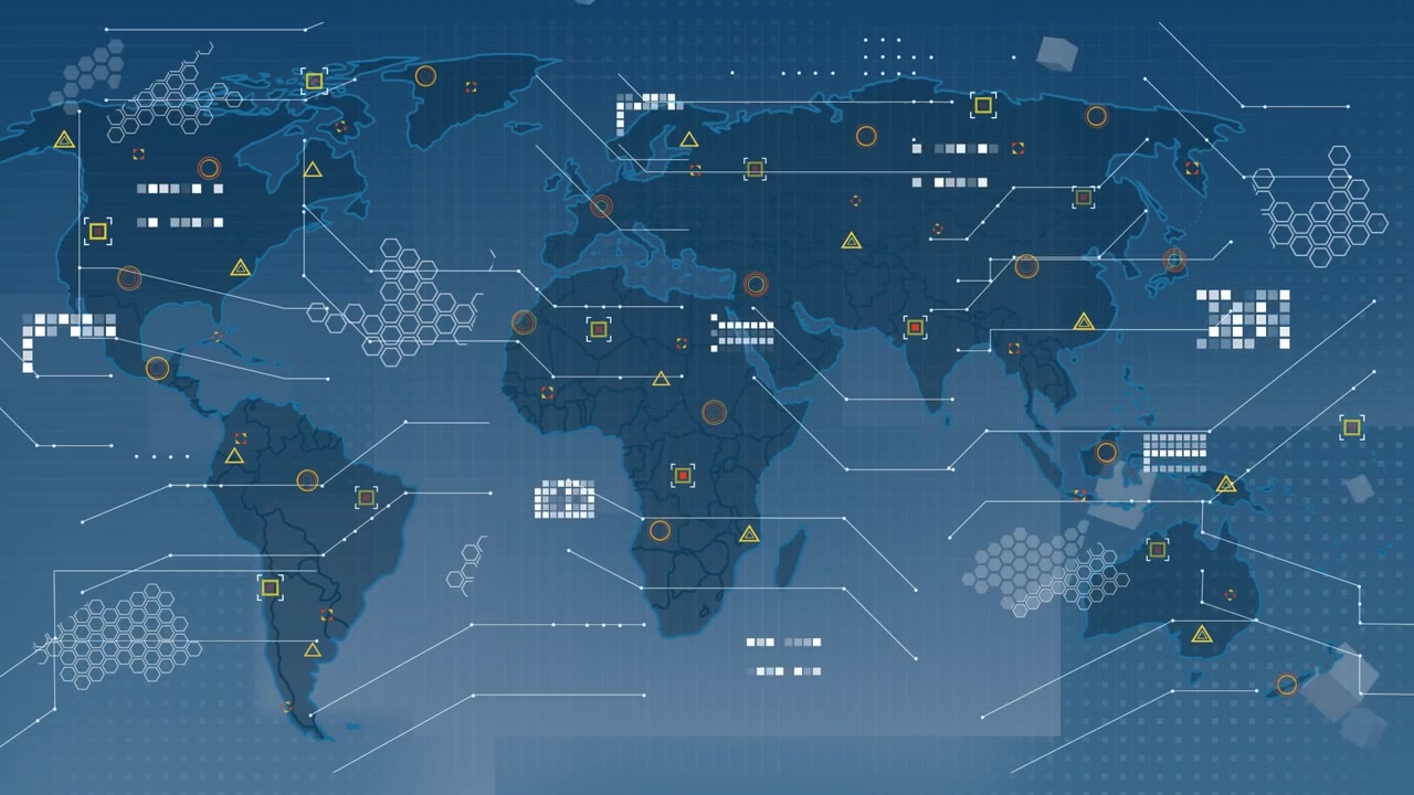 Animation of text with globe and network of connections