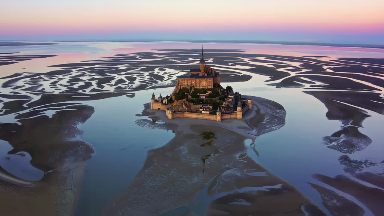 Mont Saint-Michel at Sunrise/Sunset - Aerial View