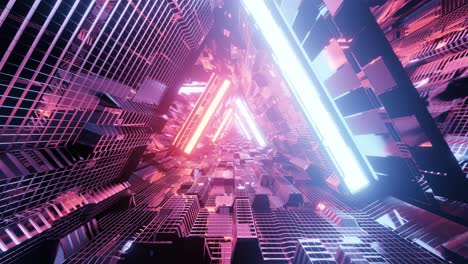 Computerized-motion-graphics-of-immersing-into-triangular-colorful-space-tunnel