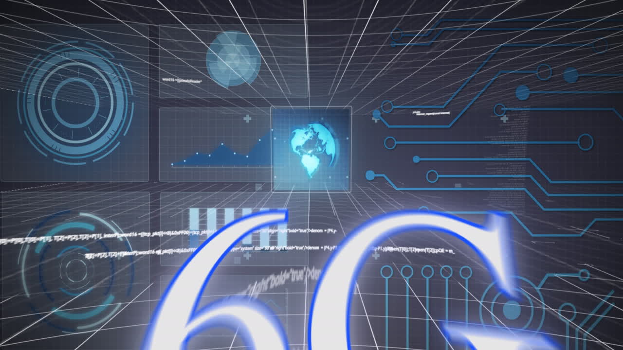 Animation of 6g text and data processing over computer circuit board