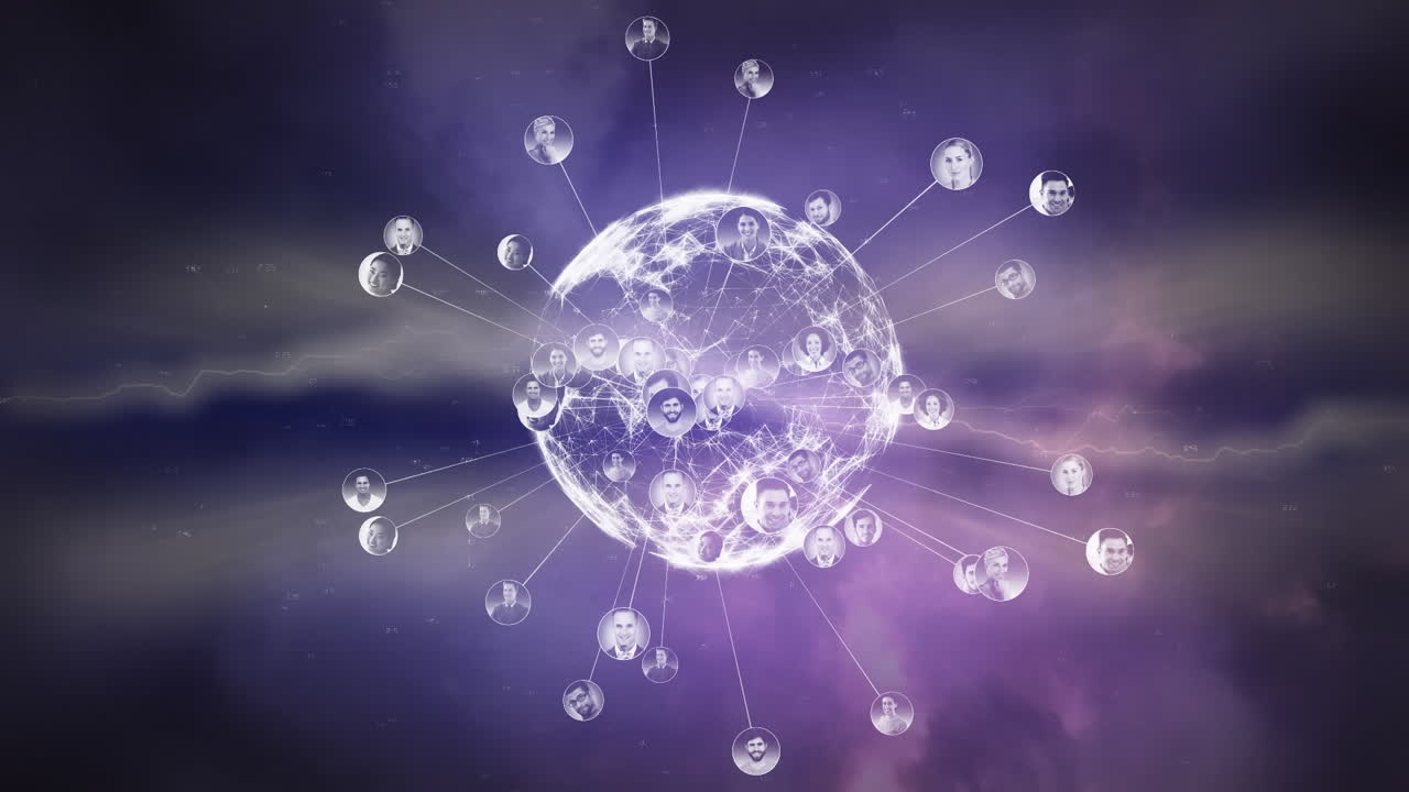 전 세계 사람들의 사진으로 연결된 네트워크의 애니메이션