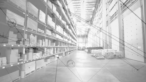 Animation-of-network-of-connections-over-shelves-in-warehouse