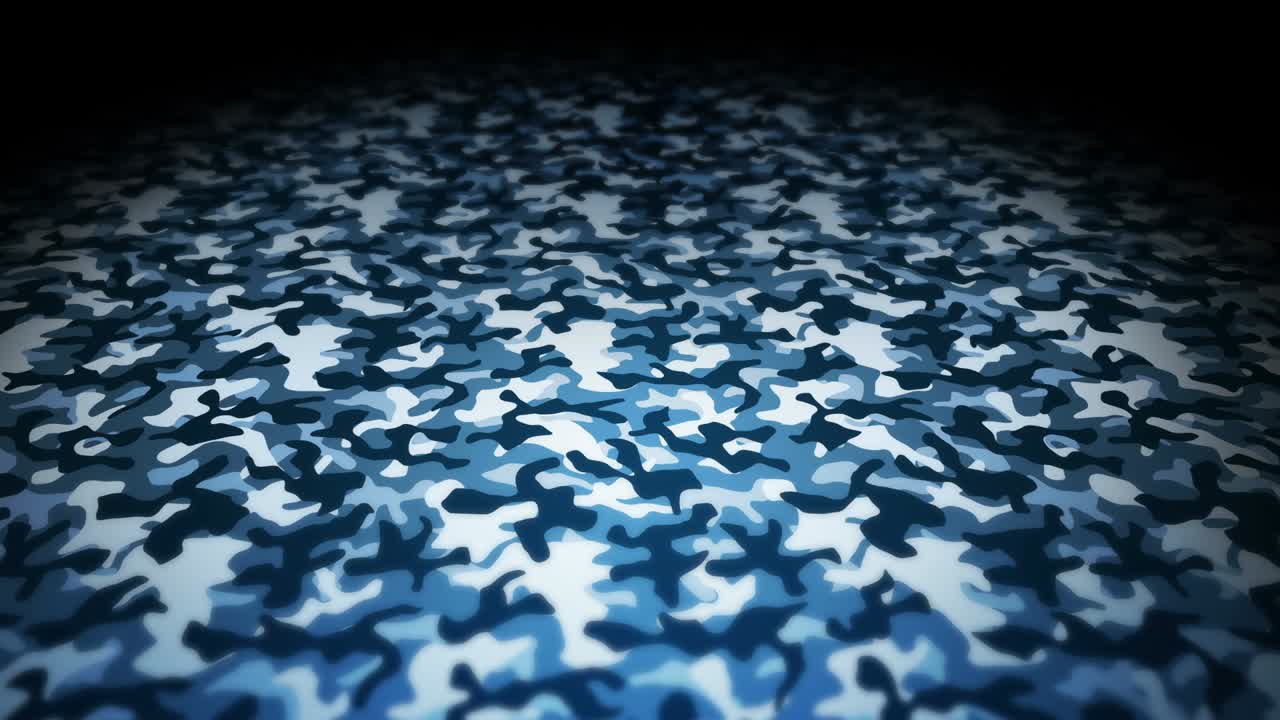 fondo de patrón de camuflaje azul. concepto de uniforme militar. línea abstracta y textura de onda. animación de bucle.