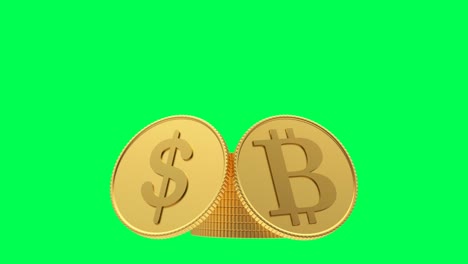 moneda criptográfica y dólar con signo de interrogación en pantalla verde en animación 3d. 4k