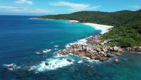 aerial high angle of la digue island, seychelles archipelago indian ocean paradise vacation dream destination