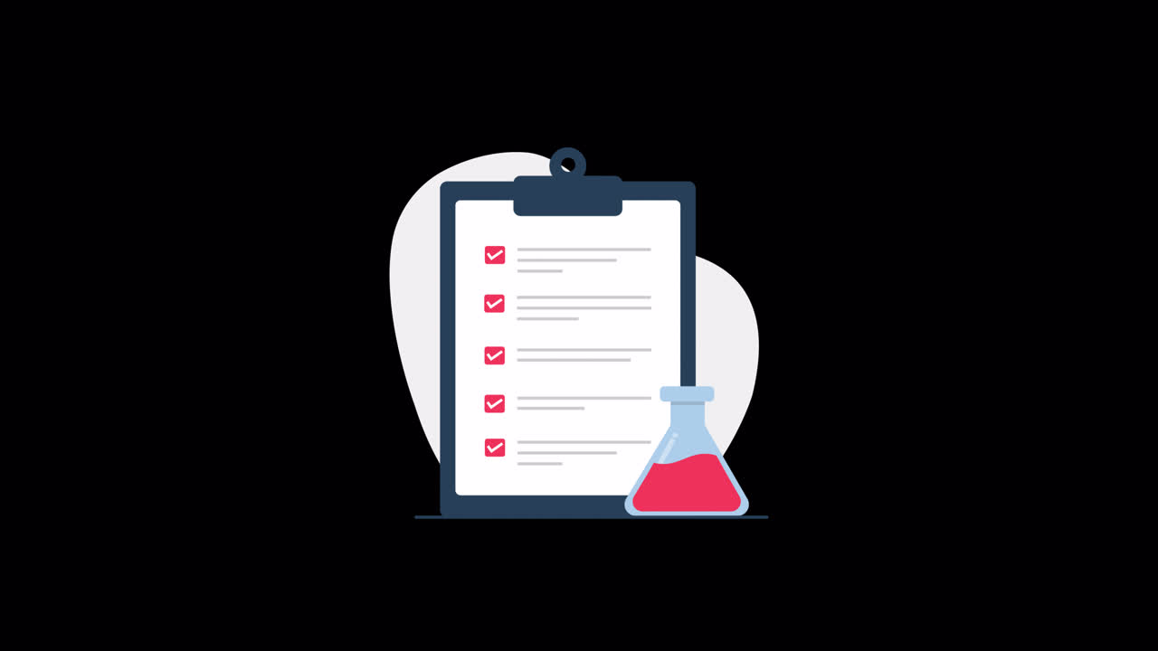 Animated Checklist on Clipboard with Laboratory Flask