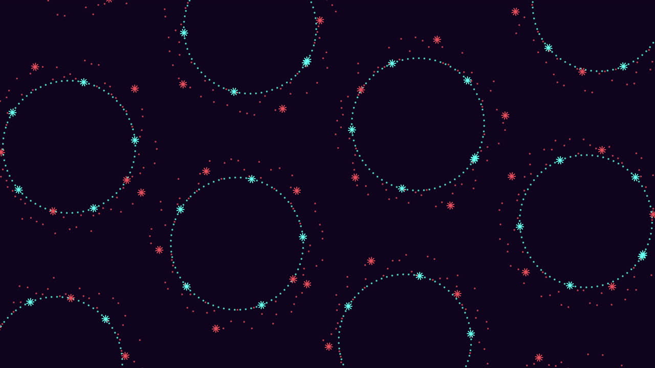 círculos en verde y púrpura flotando sobre un fondo negro