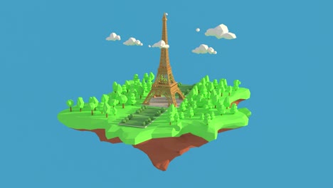 el bucle de animación 3d de la torre eiffel en francia. renderización 3d de fondo de geometría de polígono bajo. forma geométrica poligonal abstracta. arte de estilo minimalista lowpoly.