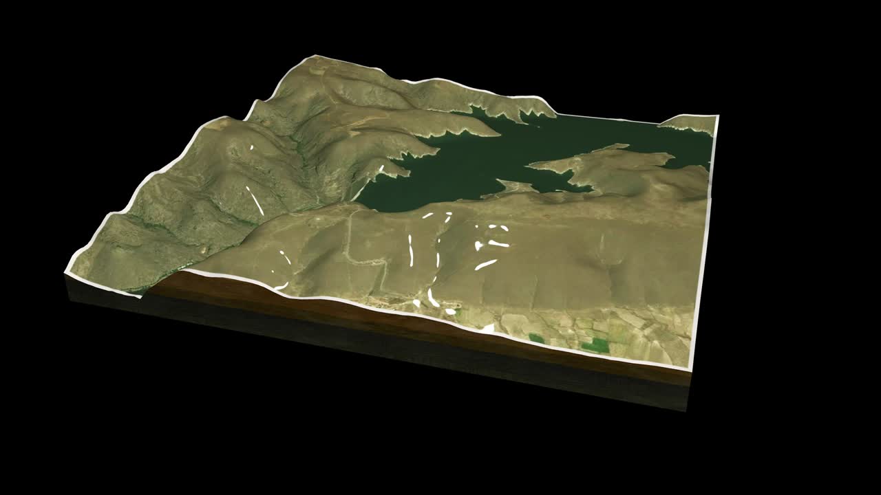 mapa del terreno de la presa de yamula renderizado en 3d animación de bucle de 360 grados