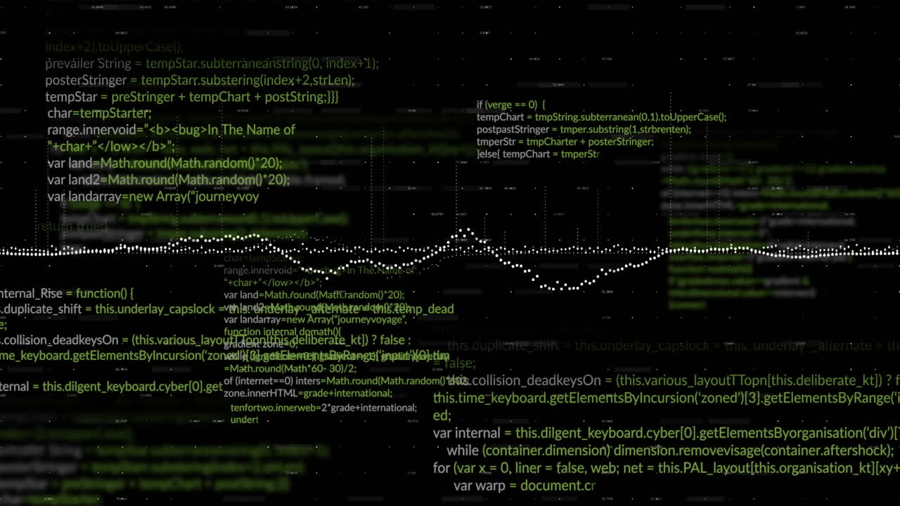Animation of data processing over diagrams on black background