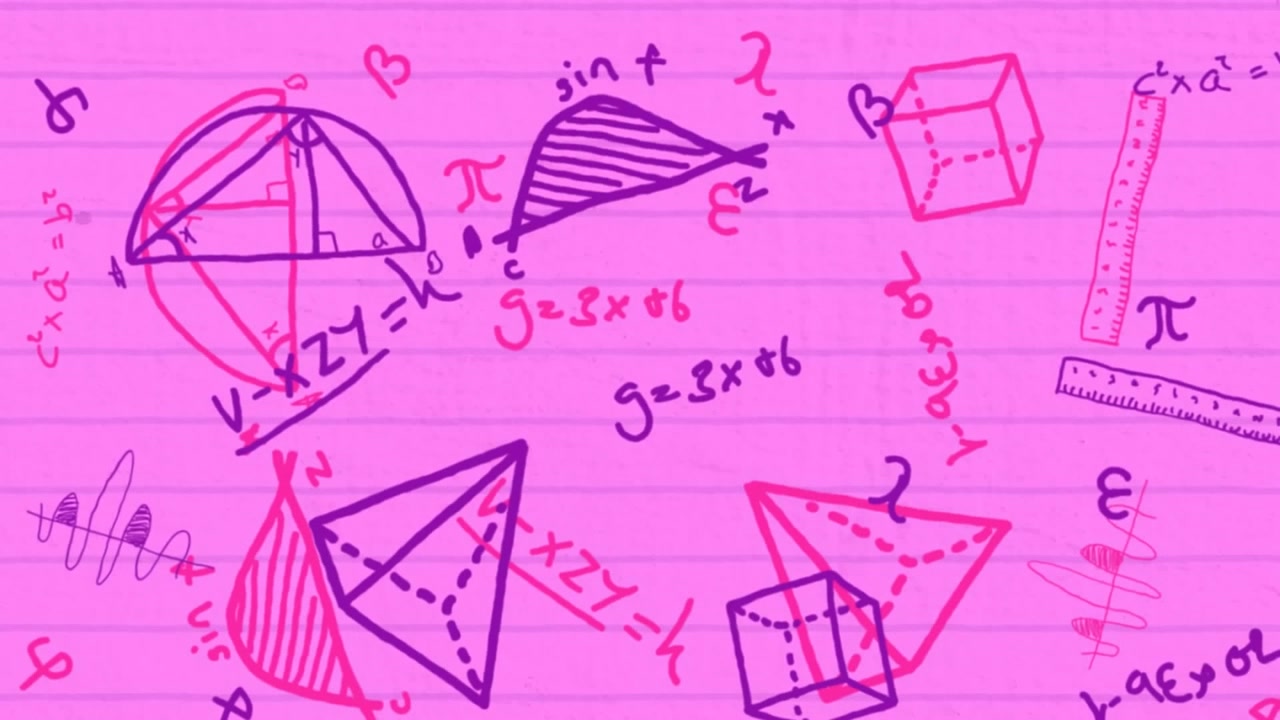 Animation of mathematical formulae over pink background