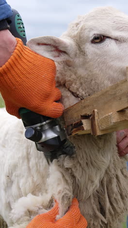 sheep shearing in progress
