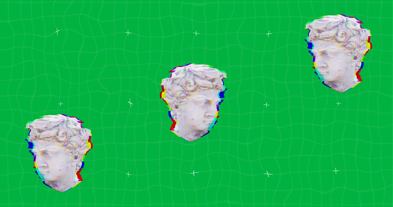 Animazione di interferenza su sculture di teste su sfondo trasparente.