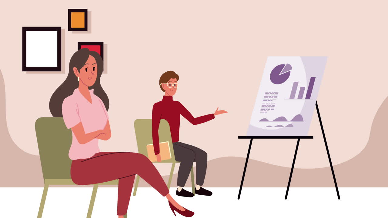 young business couple with statistics training