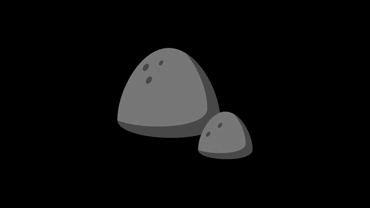 Animated Cartoon Rocks Appearing on Black Background