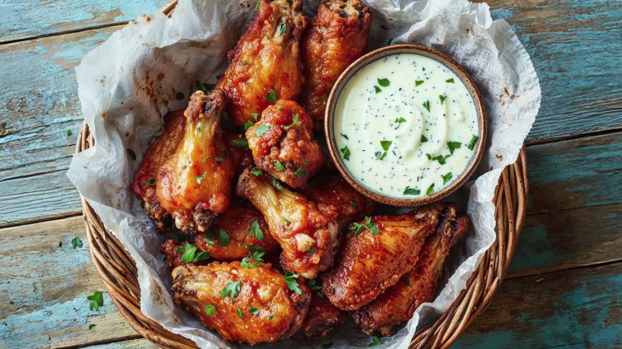 Alitas de pollo crujientes con aderezo Ranch.