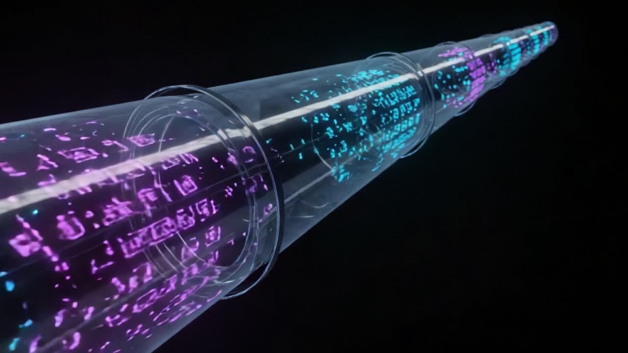 Una prospettiva futuristica su una pipeline di trasmissione dati trasparente: esplorare il flusso di informazioni attraverso vivaci strutture digitali