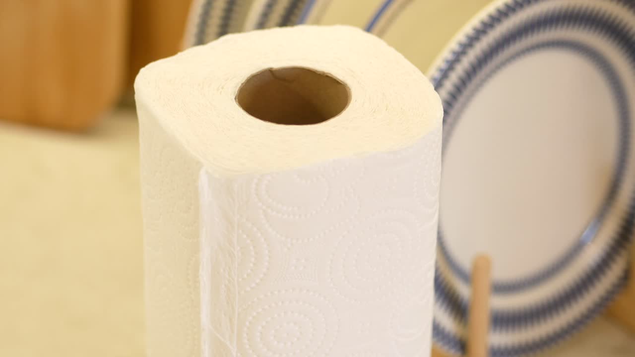 Paper Towel Roll and Plates in Kitchen