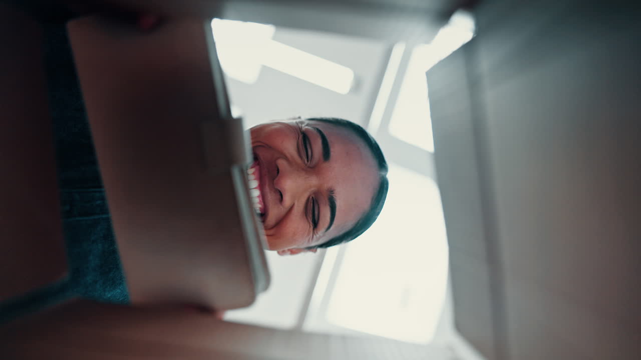 Pov, woman and unboxing delivery package