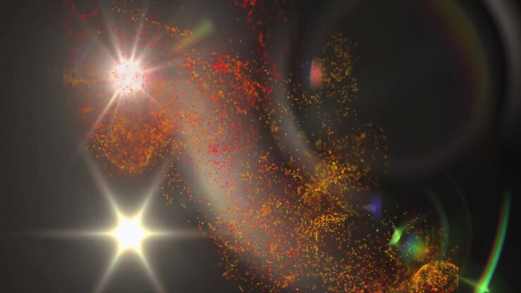Animazione di forme arancioni e punti luce su sfondo nero