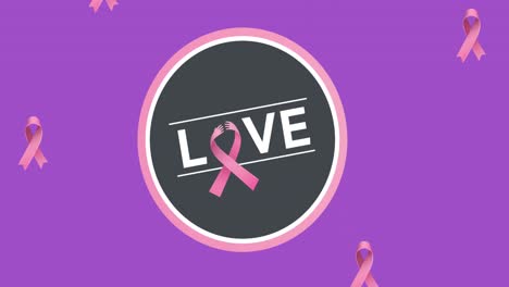 animation of breast cancer awareness text over pink breast cancer ribbons