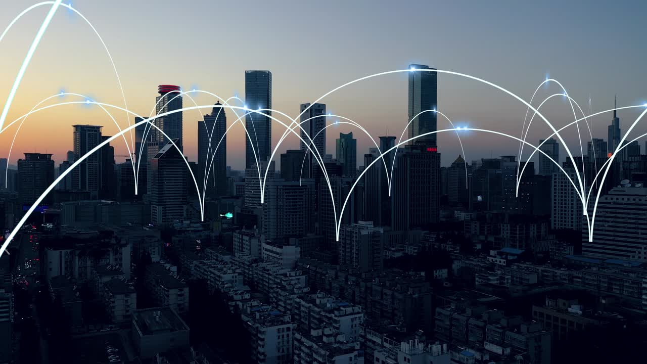 Modern city with wireless network connection concept