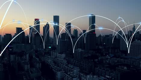 modern city with wireless network connection concept