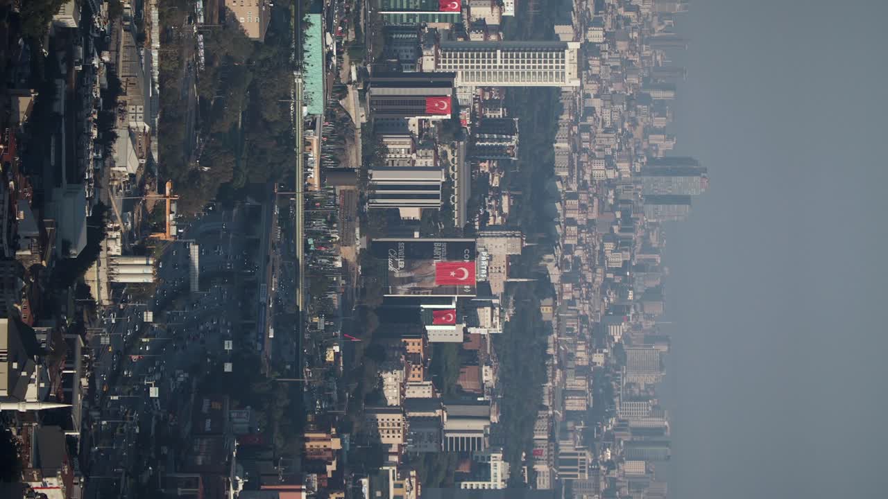 Cityscape of Turkey with Turkish Flags