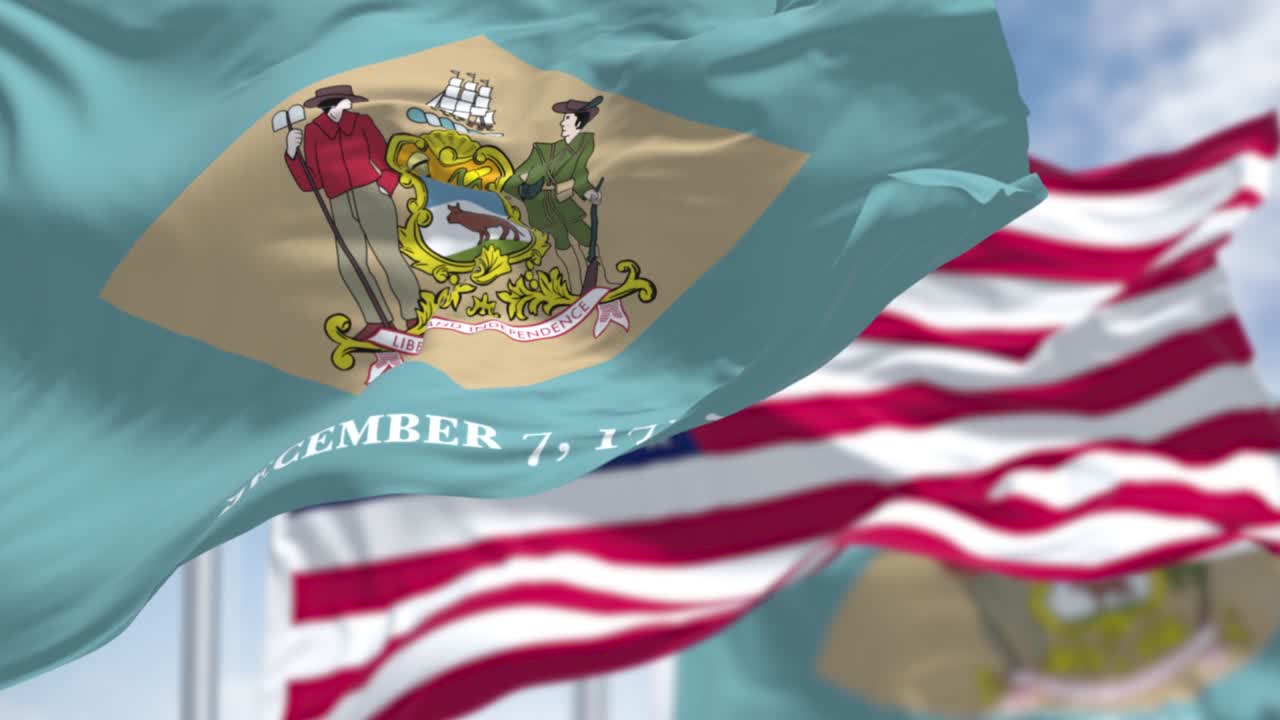 미국 국기와 함께 흔들리는 델라웨어 주의 두 개의 발과 함께 느린 동작으로 완벽한 루프