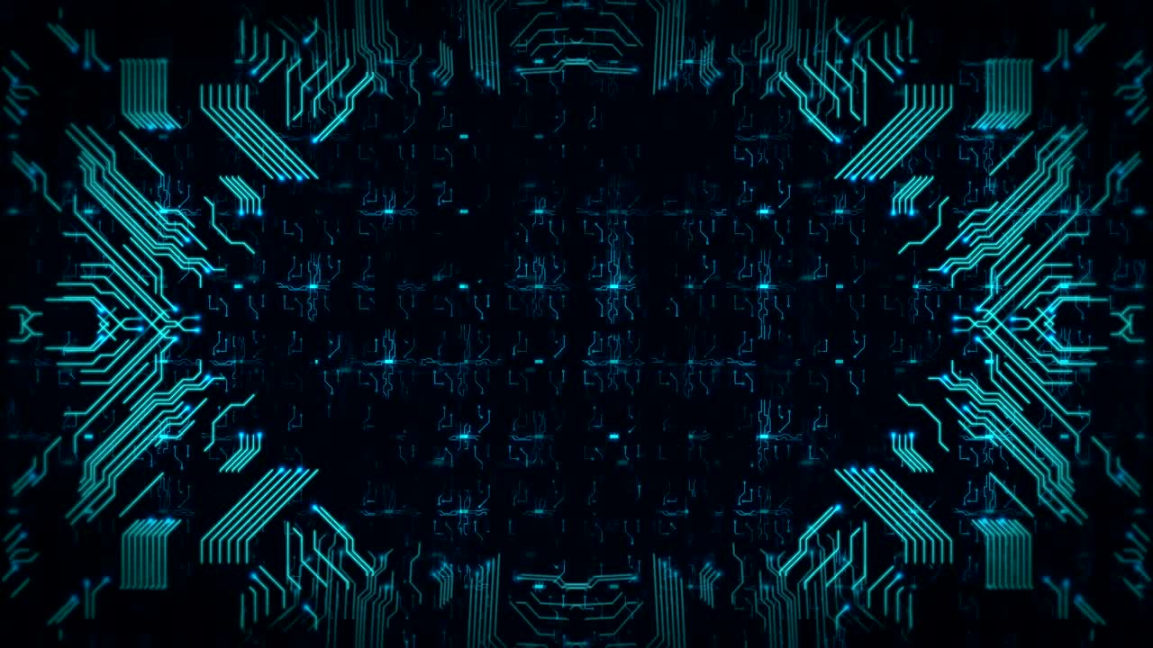 Blue Hi-Tech Circuit Board Background. Computer Generated Seamless Loop Abstract Animation.