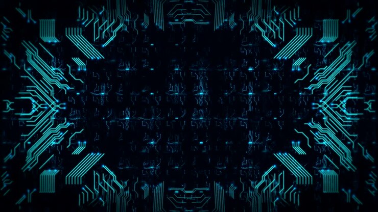 Blue Hi-Tech Circuit Board Background. Computer Generated Seamless Loop Abstract Animation.