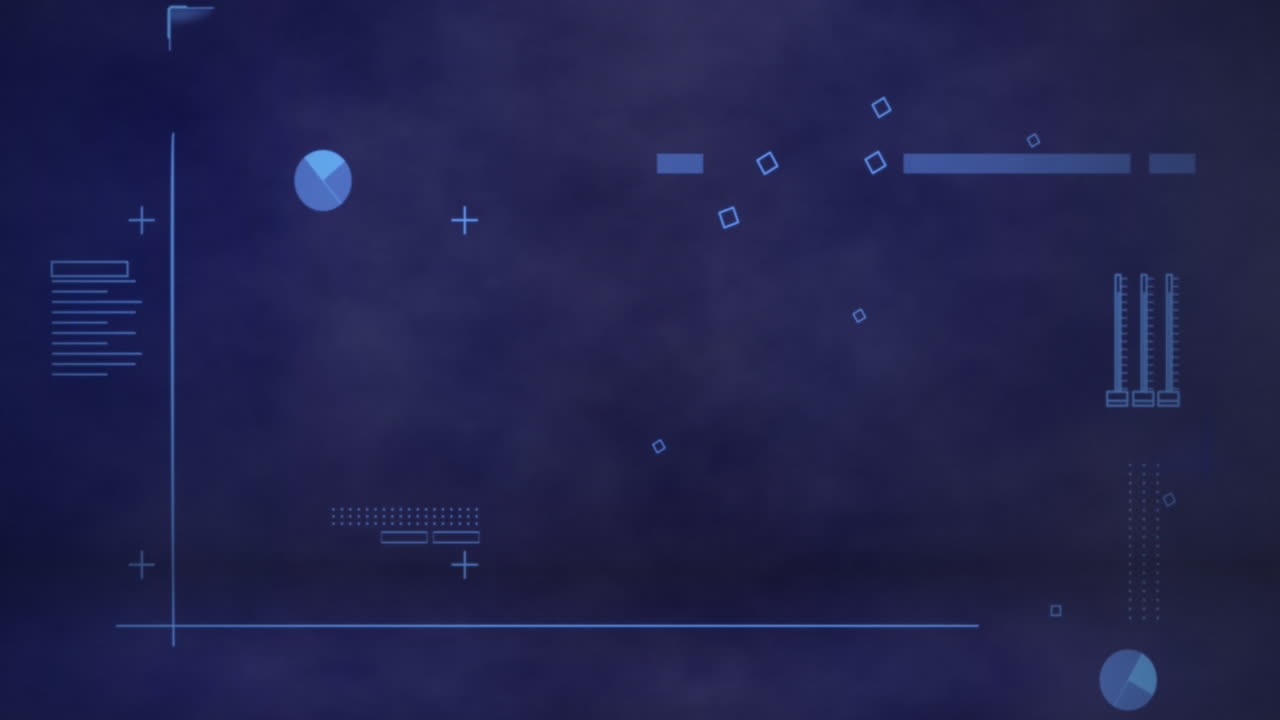 Animation of data processing and clouds on blue background