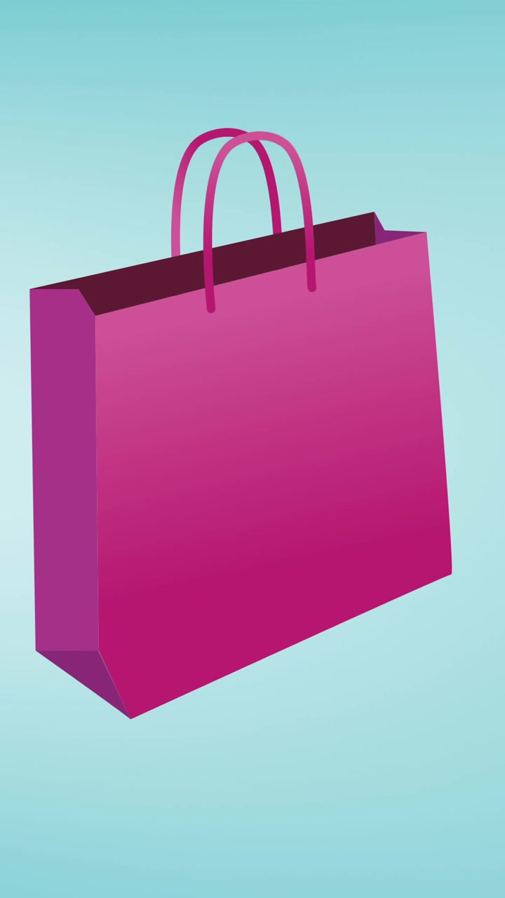 Animation of pink shopping bag repeated on blue backgroud