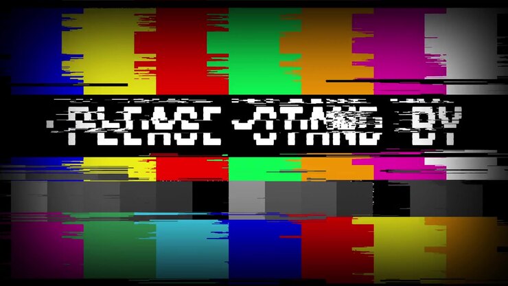 Glitching 'Please Stand By' Message on Retro Color Bars Screen