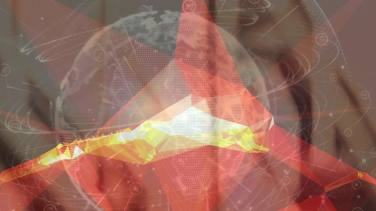 흐릿한 배경 위에 디지털 아이콘이 있는 지구의 애니메이션