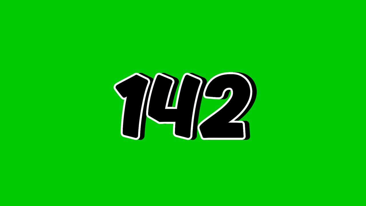 Number 142 symbol sign animation motion graphics cartoon on green screen background. Black color number reveal on smoke,for video number for video elements