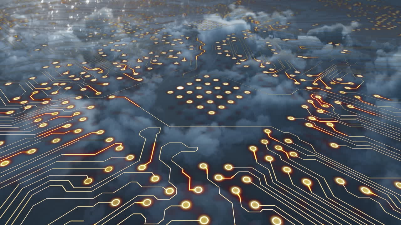 Animation of processor socket over cloudy sky